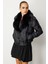 Kadın Yakası Kürklü Şişme Mont 6607 Siyah 2
