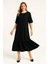 Kadın Büyük Beden Siyah, Dokuma Kumaş Elbise 65N39175 1