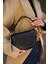 Siyah Kadın Kontrast Dikişli Çapraz Askılı El ve Omuz Çantası 2