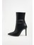 251414 Şık Tokalı Topuklu Bot Siyah Deri 1