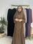Ferace & Abaya Sufle Eşarp ve Iki Kat Büzgülü Elbise Takım.hijab .hac ve Umre Için Uygundur Kahve 5