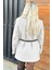 Ekru Siyah Kemerli Cep Detaylı Kadın Ceket 2