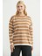 Çizgili Oversize Basic Triko Kazak - Karamel 1