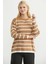 Çizgili Oversize Basic Triko Kazak - Karamel 2