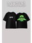 Goblin Emoji Tasarım Sırt Baskılı Pamuk Siyah Oversize T-Shirt 1