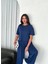 Osy Modal Yumuşak Dokulu Kumaş Bisiklet Yaka T-Shirt Bol Paça Pantalon Ikili Takım -Saks Mavi 2