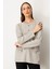 Kadın Kabartma Desenli Süs Düğmeli Triko Kazak 65358 Gri 1