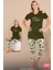 Lady Yeşil Desenli Omuzlar Açık Kapri Pijama Takımı 1