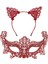 Romantik Kırmızı Dantel Maske Seti – Kedi Kulaklı Taç ve Maske 3 No 2