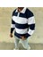 Erkek Polo Yaka Uzun Kollu Çizgili Sweatshirt Trend Rugby Stil - Lacivert 3