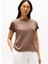 Yuvarlak Yaka Düz Kahve Kadın T-Shirt WW0WW45747GTO 2