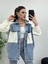 Kadın Beyaz Kolları ve Cebi Trikolu Oversize Denim Kot Garnili Hırka 2
