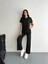 Osy Modal Yumuşak Dokulu Kumaş Kısa Kollu Yakalı T-Shirt Pantalon Ikili Takım- Siyah 4