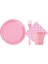 Pembe 25 Kişilik Plastik Bardak Çatal Tabak Puantiyeli Peçete 1