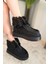 Kadın Impera Siyah Süet Kürklü Fermuarlı 4 cm Kalın Tabanlı Kısa Bot 3