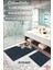 %100 Pamuk Dokuma Su Emici Banyo Paspas Seti, Banyo Halısı Çiçek 2 Li Set 60X100-60X50 (Antrasit) 3
