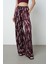 Kadın Bordo - Krem Renk Desenli Bol Paça Beli Lastikli Pantolon 3