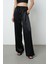 Kadın Siyah Renk Saten Bol Paça Beli Lastikli Pantolon 3