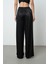 Kadın Siyah Renk Saten Bol Paça Beli Lastikli Pantolon 5