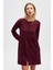 Leah Büzgülü Düğmeli Mini Triko Gömlek Elbise - Bordo 3