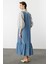 Eteği Volanlı Uzun Elbise-Indigo 8