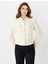 Ekru Düz Kesim Metal Düğme Detaylı Dokuma Ceket 1