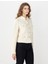 Ekru Düz Kesim Metal Düğme Detaylı Dokuma Ceket 4