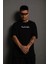 Erkek Bisiklet Yakalı Sırt Baskılı Oversize T-Shirt - Siyah 2
