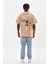 Unisex Baskılı Oversize T-Shirt - Bej 2