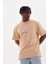 Unisex Baskılı Oversize T-Shirt - Bej 6