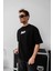 Erkek Baskılı Oversize T-Shirt - Siyah 2