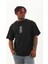 Unisex Oversize Baskılı Bisiklet Yaka T-Shirt - Siyah 1