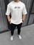 Unisex Baskılı Oversize T-Shirt - Beyaz 3
