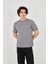 Unisex Jakar Kumaş Slim Fit T-Shirt - Boyalı Gri 2