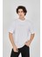 Unisex Jakar Kumaş Rahat Kol T-Shirt - Beyaz 1