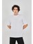 Unisex Jakar Kumaş Rahat Kol T-Shirt - Beyaz 2