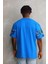Unisex Bisiklet Yaka Baskılı Oversize T-Shirt - Mavi 7