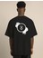 Unisex Bisiklet Yaka Baskılı Oversize T-Shirt - Siyah 2