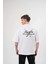 Unisex Bisiklet Yaka Baskılı Oversize T-Shirt - Beyaz 2