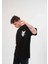 Unisex Bisiklet Yaka Baskılı Oversize T-Shirt - Siyah 2