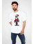 Unisex Bisiklet Yaka Baskılı Oversize T-Shirt - Beyaz 1