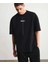 Unisex Bisiklet Yaka Baskılı Oversize T-Shirt - Siyah 1