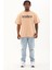 Unisex Oversize Baskılı Bisiklet Yaka T-Shirt - Bej 4