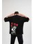 Unisex Bisiklet Yaka Baskılı Oversize T-Shirt - Siyah 2