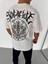 Unisex Bisiklet Yaka Baskılı Oversize T-Shirt - Beyaz 2