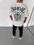 Unisex Bisiklet Yaka Baskılı Oversize T-Shirt - Beyaz 3