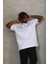 Unisex Oversize Taşlı Bisiklet Yaka T-Shirt - Beyaz 2