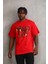 Unisex Baskılı Oversize T-Shirt - Kırmızı 1