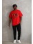 Unisex Baskılı Oversize T-Shirt - Kırmızı 7