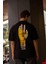 Unisex Bisiklet Yaka Baskılı Oversize T-Shirt - Siyah 2